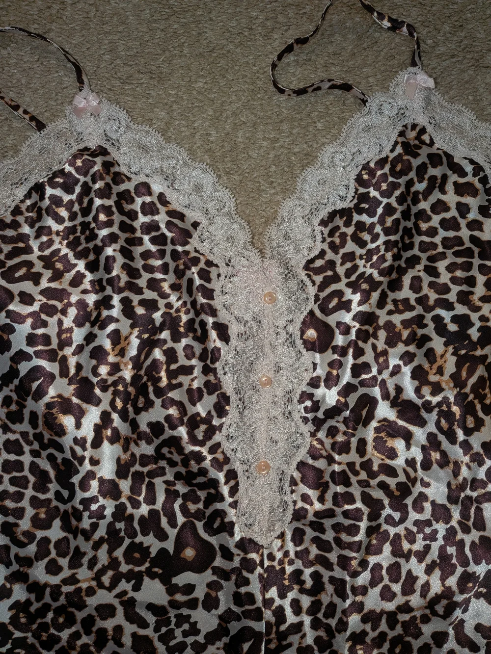 Enchanting Leopard Print Lace Trim Satin Chemise - Brown/Pink